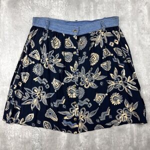 Vintage Carolina Colours Skirt Women Large Denim Black Floral High Waisted Flowy